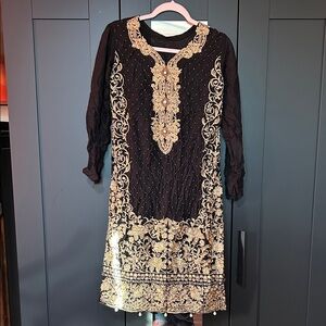 Elegant Black and Gold Embroidered Dress